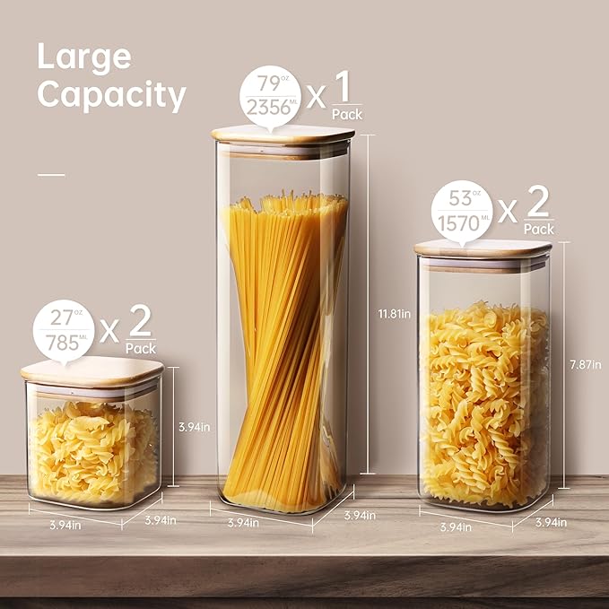 Square Glass Jars with Bamboo Lids – Mixed Set of 5