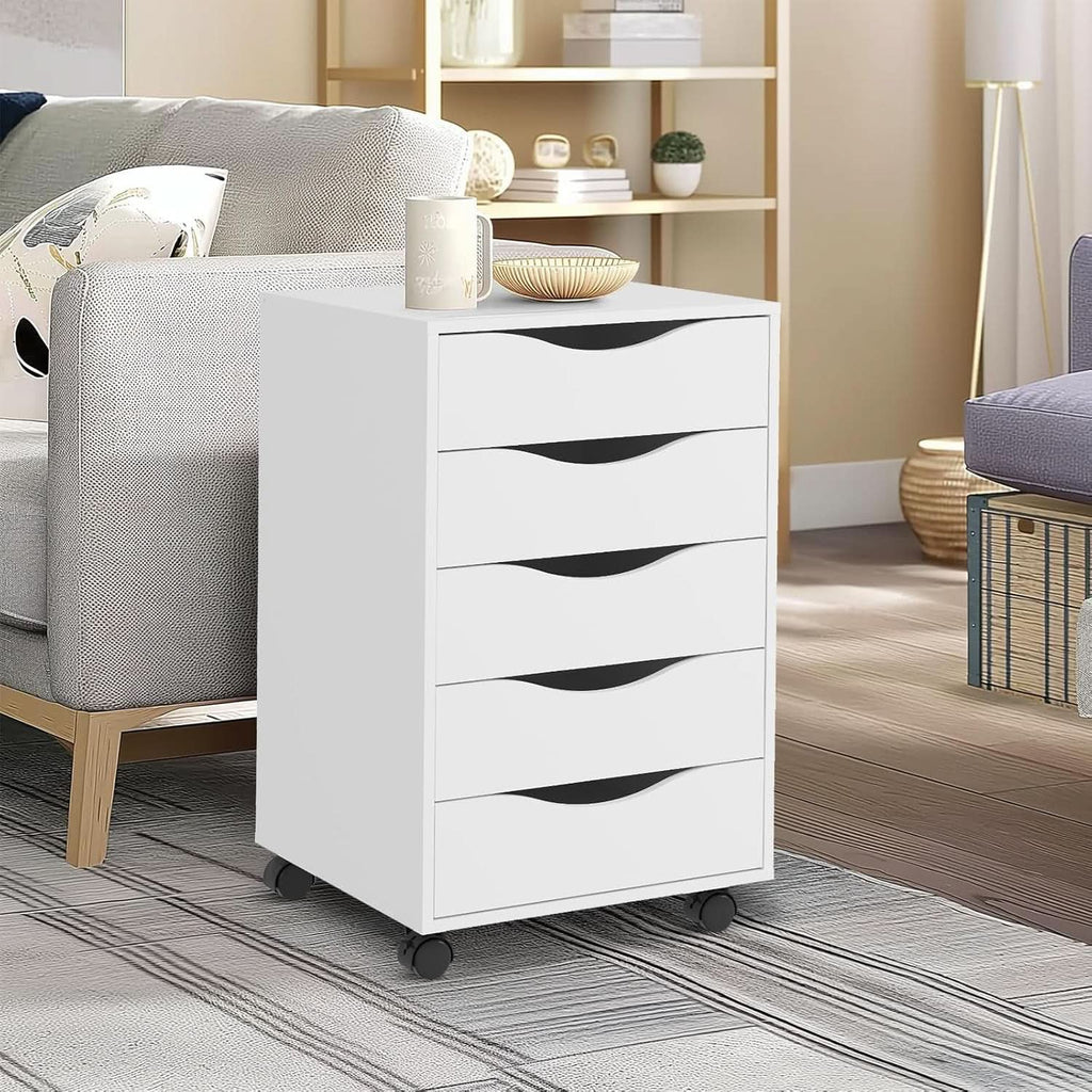 5-Drawer File Cabinet – White Home Office Storage