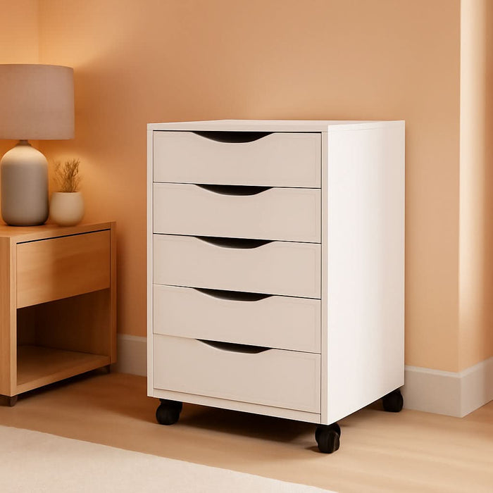 5-Drawer File Cabinet – White Home Office Storage