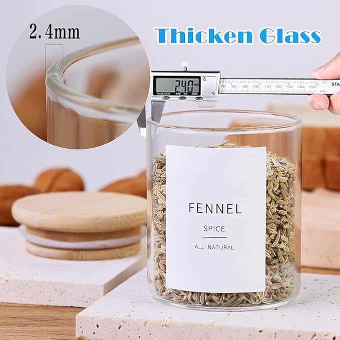 Glass Spice Jars with Bamboo Lids – 20pc Set