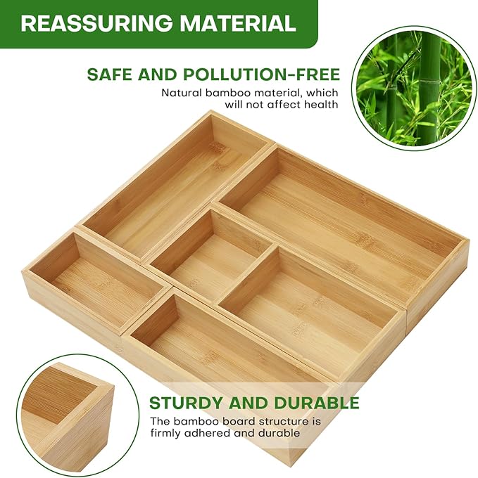 Bamboo Drawer Organizer Set – 5pc