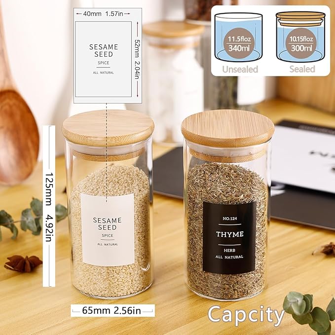 Glass Spice Jar Set – 12 Pieces with Labels