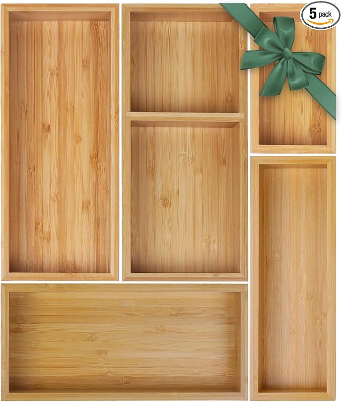 Bamboo Drawer Organizer Set – 5pc