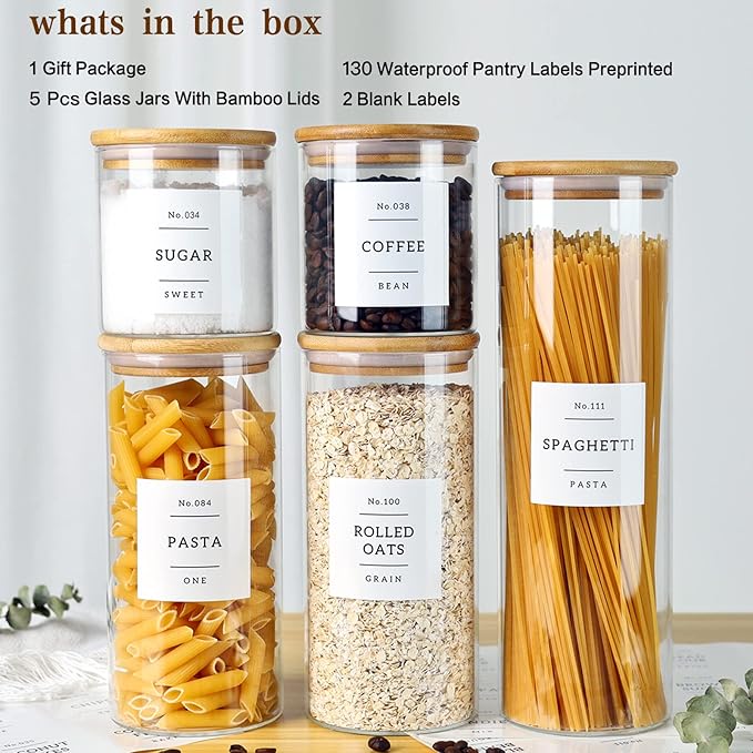 Taugira's Spice Jars -  5 pack + 132 Labels