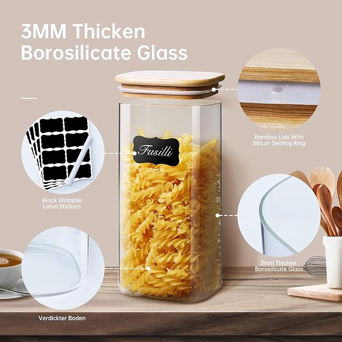 Square Glass Jars with Bamboo Lids – Mixed Set of 5
