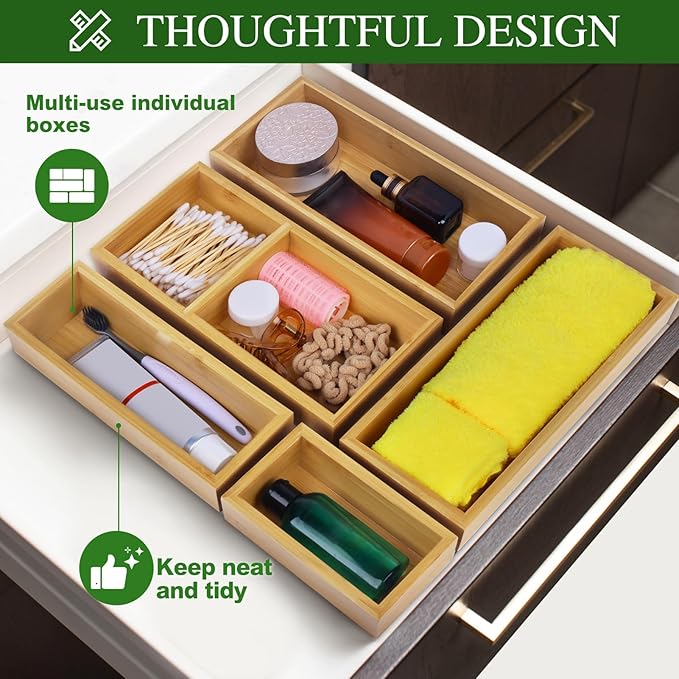 Bamboo Drawer Organizer Set – 5pc