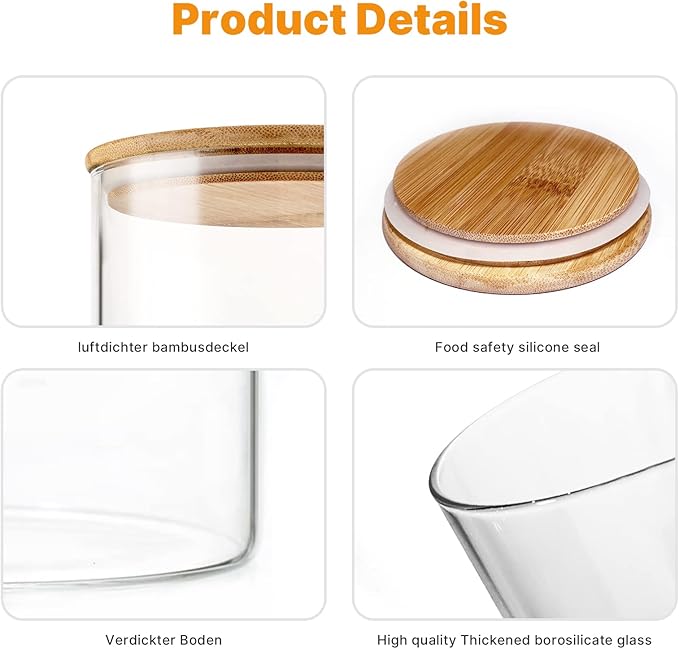 Glass Storage Jars with Bamboo Lids – Set of 5