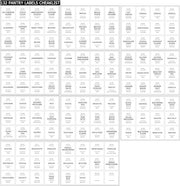 Sheet of pantry labels with various food categories on a white background