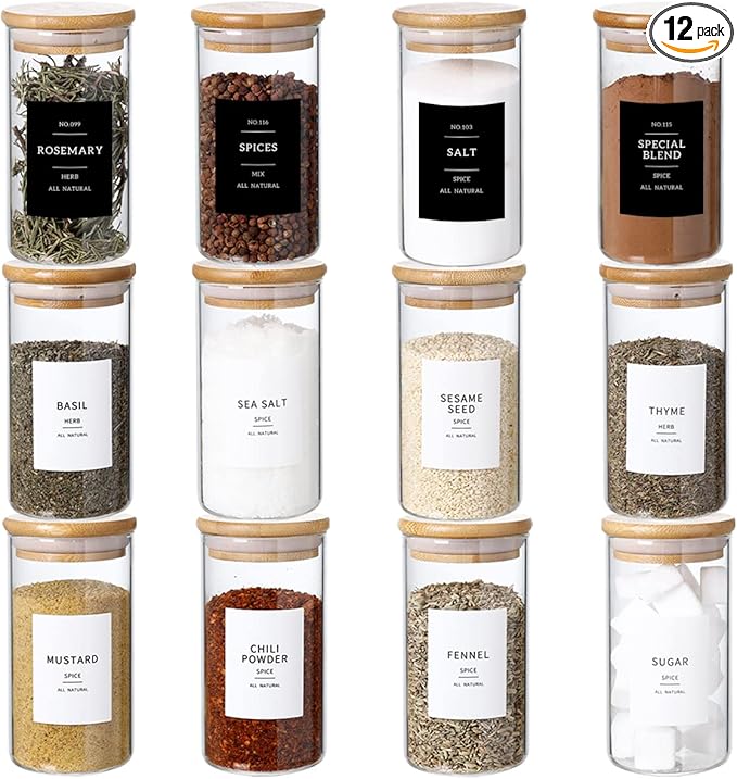Glass Spice Jar Set – 12 Pieces with Labels