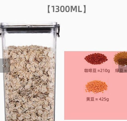 Glass jar with oats and a pink chart showing food equivalencies on a white background
