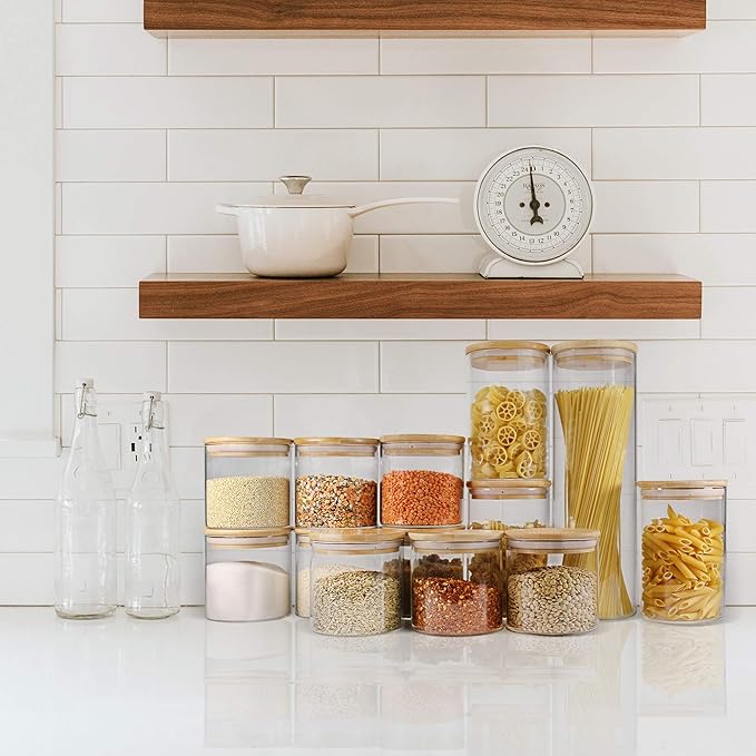 Glass Pantry Jar Set – 9 Pieces with Bamboo Lids