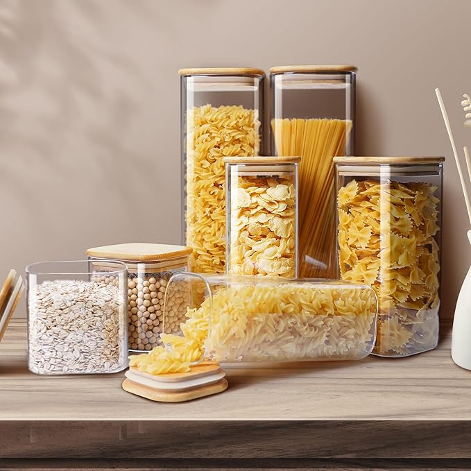 Square Glass Jars with Bamboo Lids – Mixed Set of 5