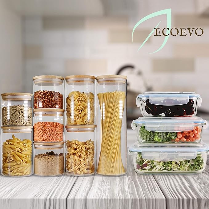 Glass Pantry Jar Set – 9 Pieces with Bamboo Lids