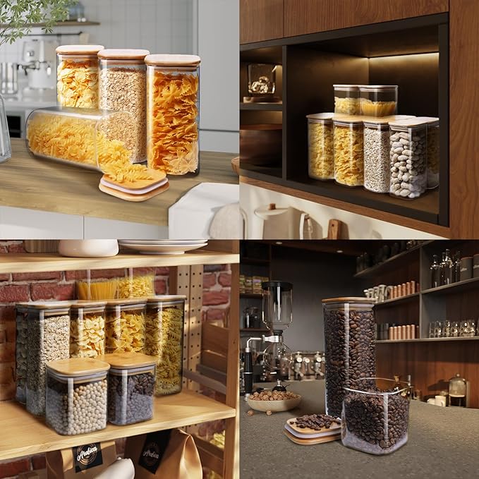 Square Glass Jars with Bamboo Lids – Mixed Set of 5