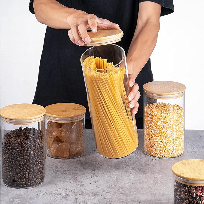 Glass Storage Jars with Bamboo Lids – Set of 5