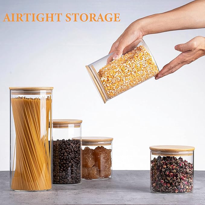Glass Storage Jars with Bamboo Lids – Set of 5