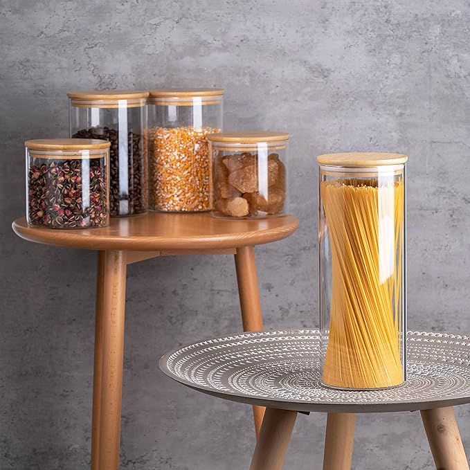 Glass Storage Jars with Bamboo Lids – Set of 5