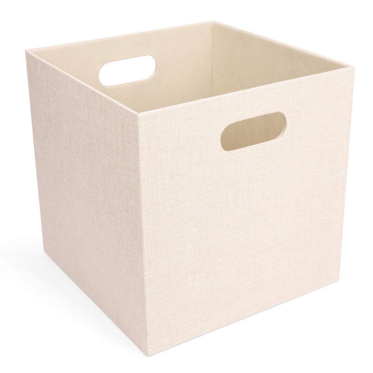 Beige storage cube with handles on a white background
