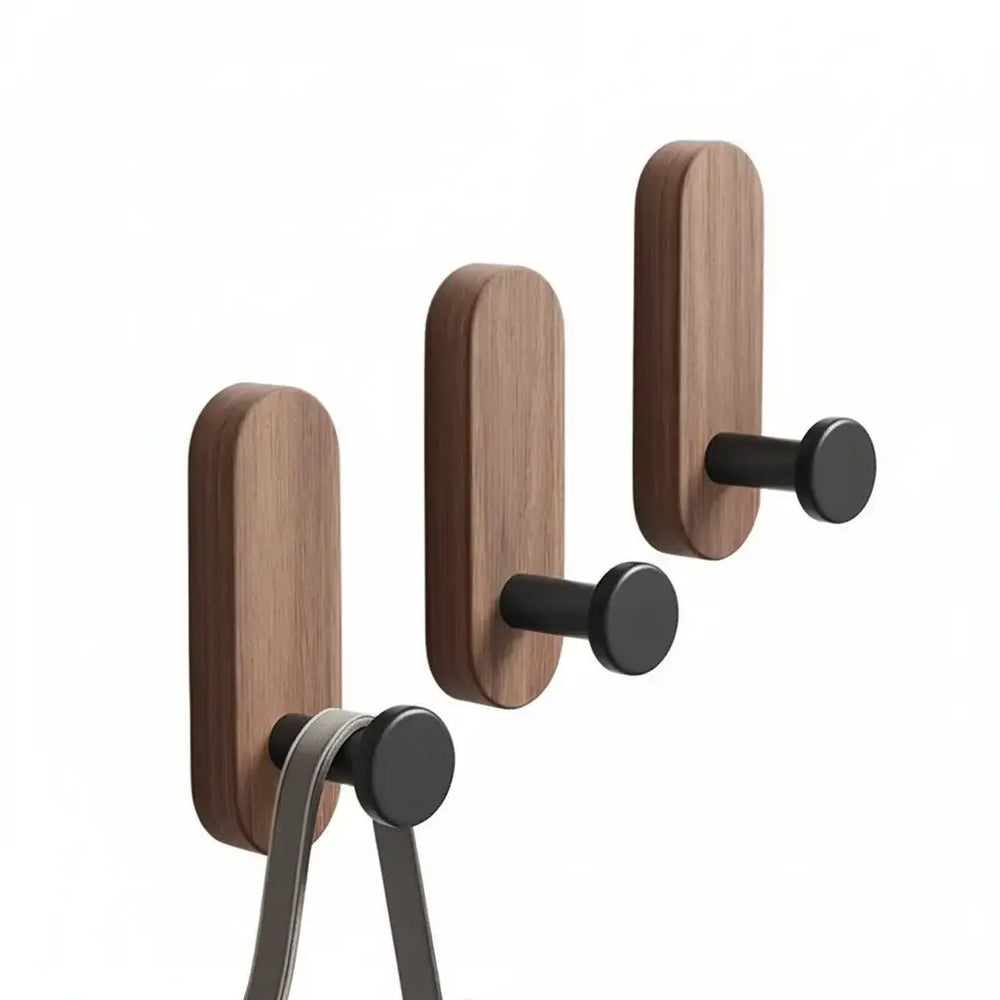 Self-Adhesive Walnut Wood Wall Hooks
