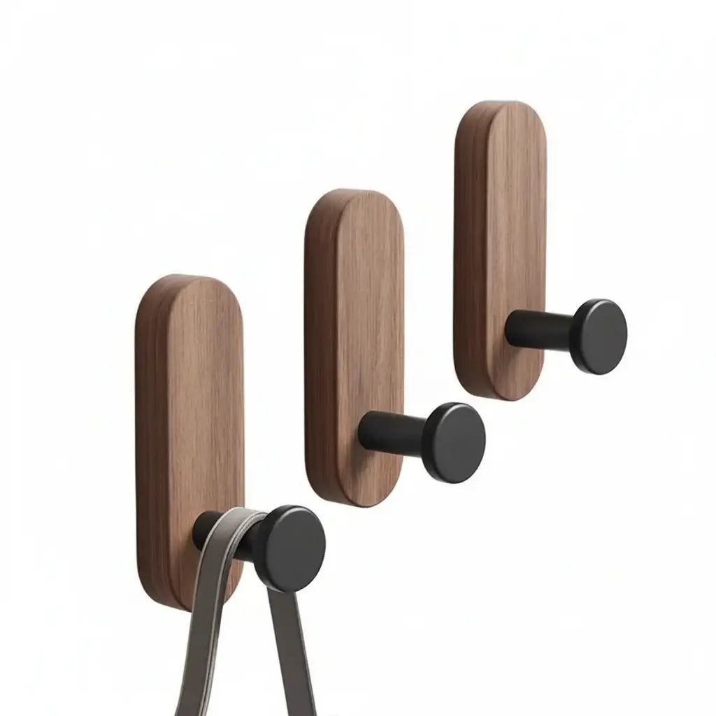 Self-Adhesive Walnut Wood Wall Hooks