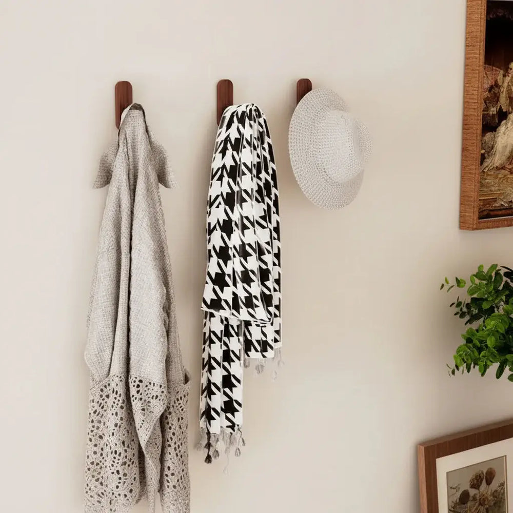 Self-Adhesive Walnut Wood Wall Hooks