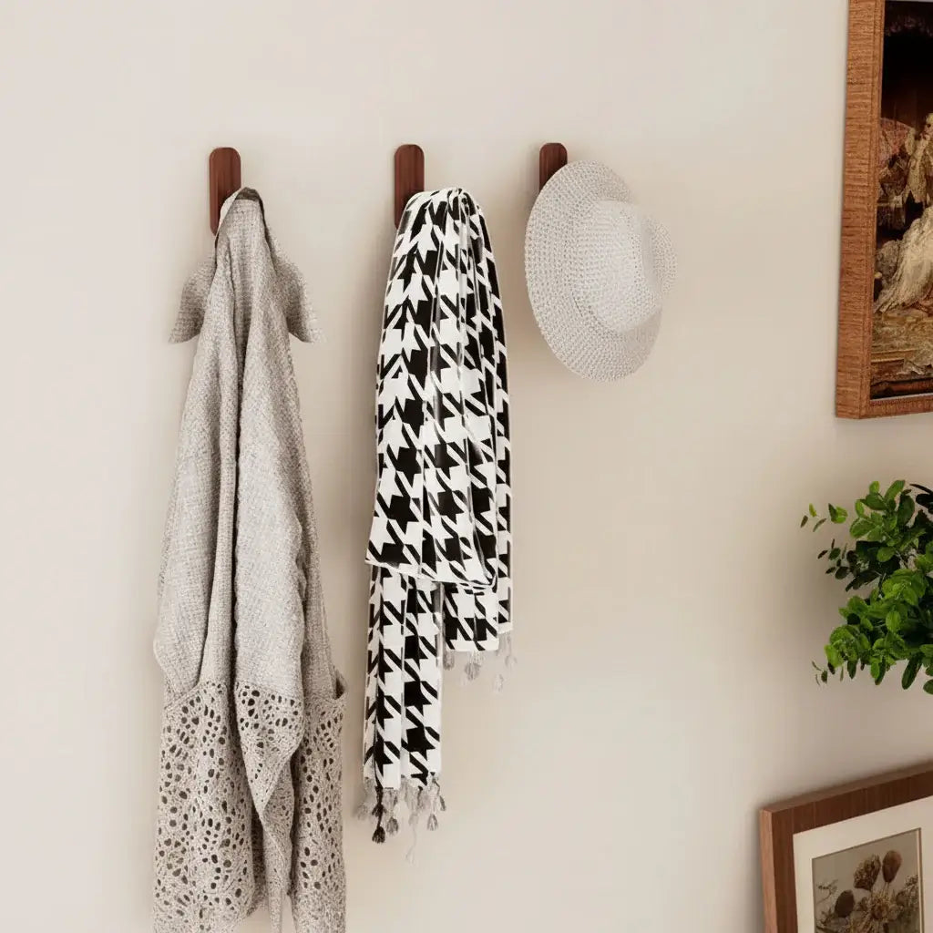Self-Adhesive Walnut Wood Wall Hooks