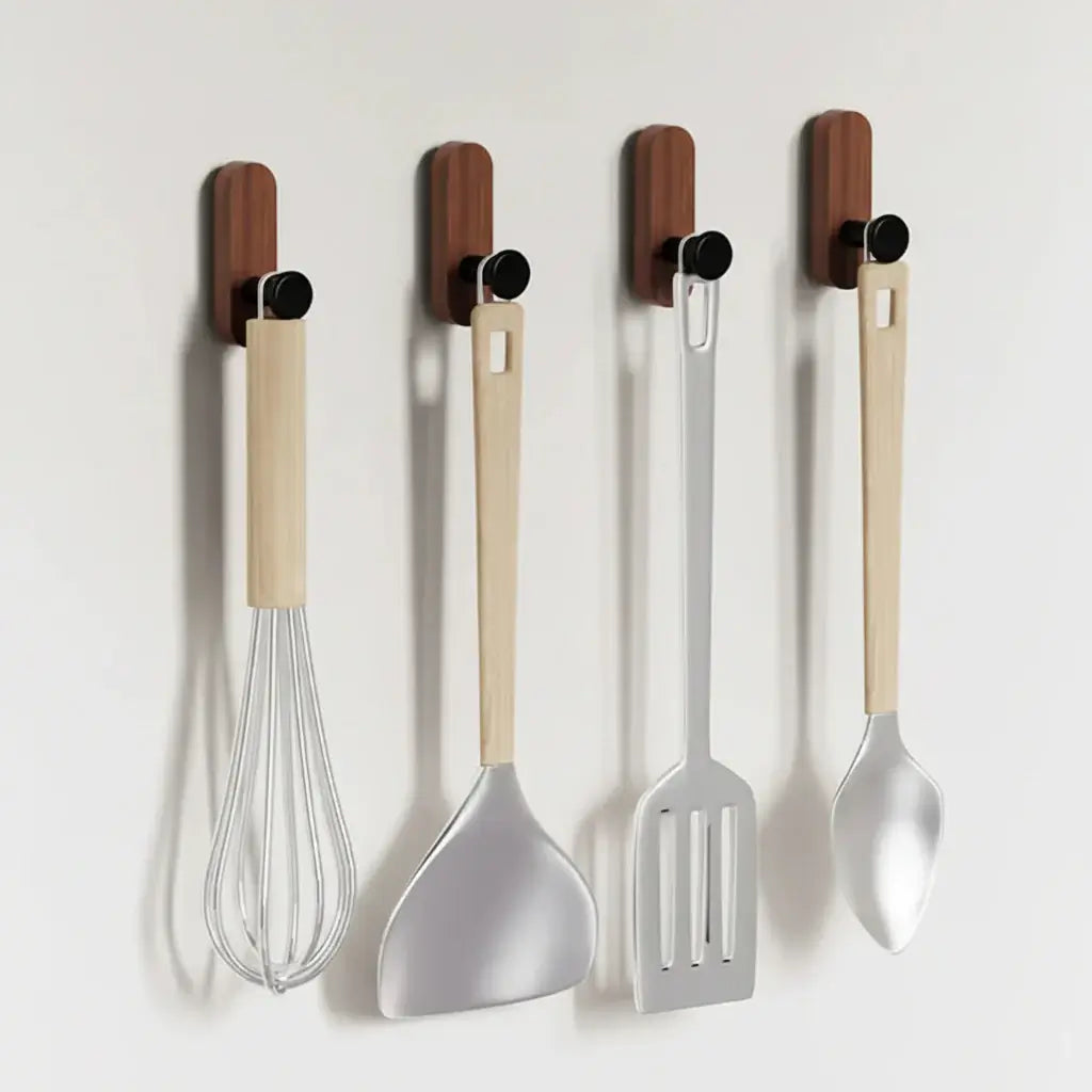 Self-Adhesive Walnut Wood Wall Hooks