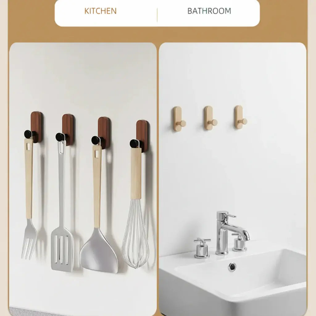 Self-Adhesive Walnut Wood Wall Hooks
