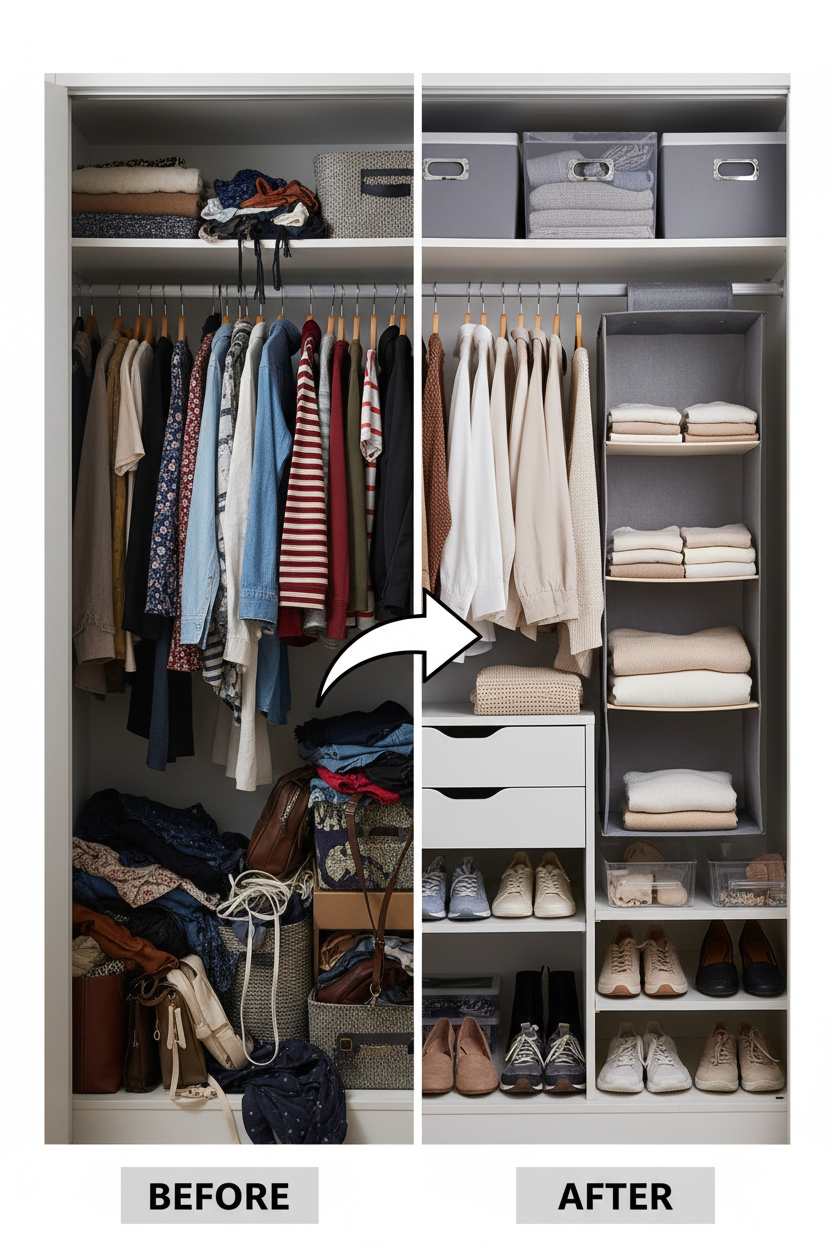Affordable Hanging Organizer - Before After