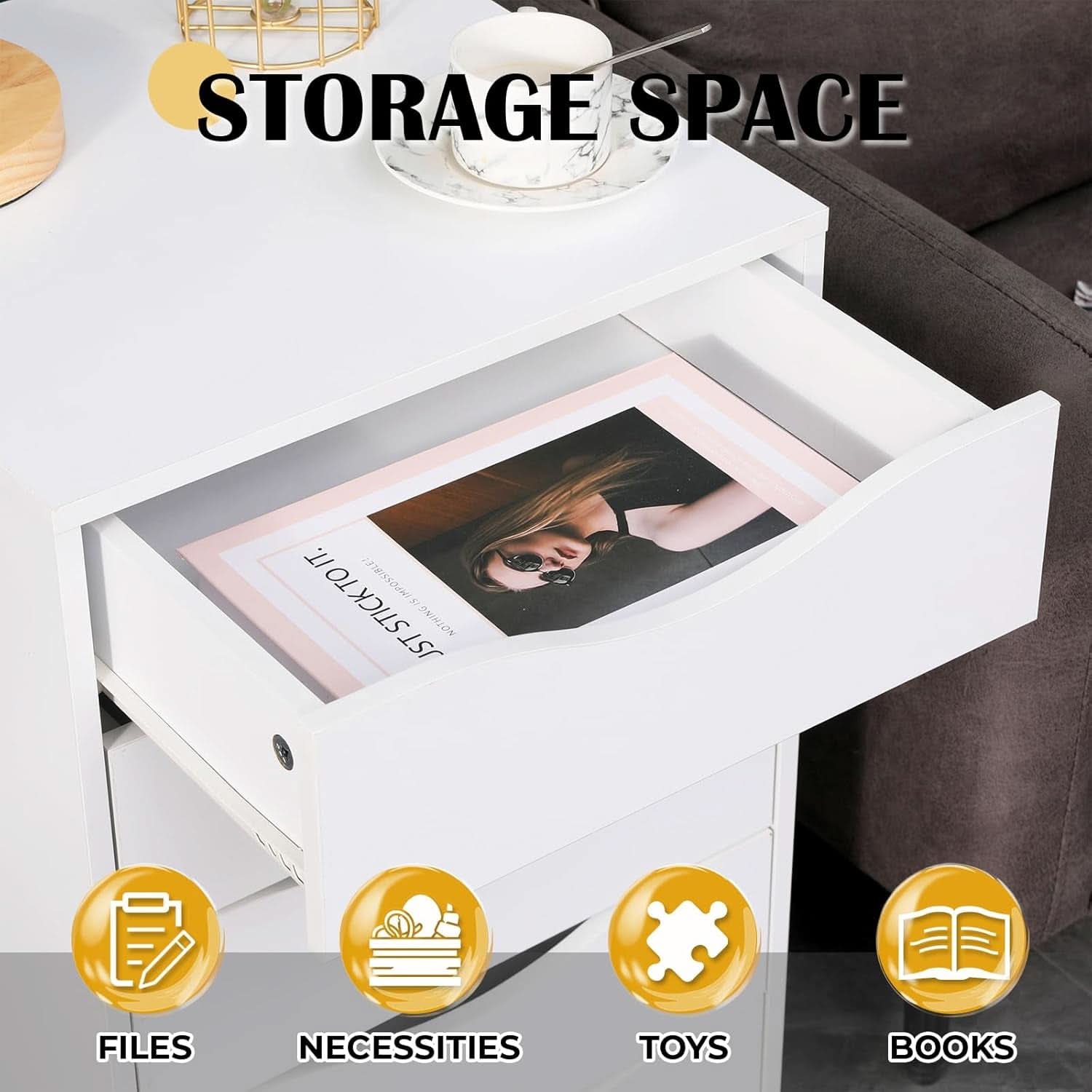 5-Drawer File Cabinet – White Home Office Storage