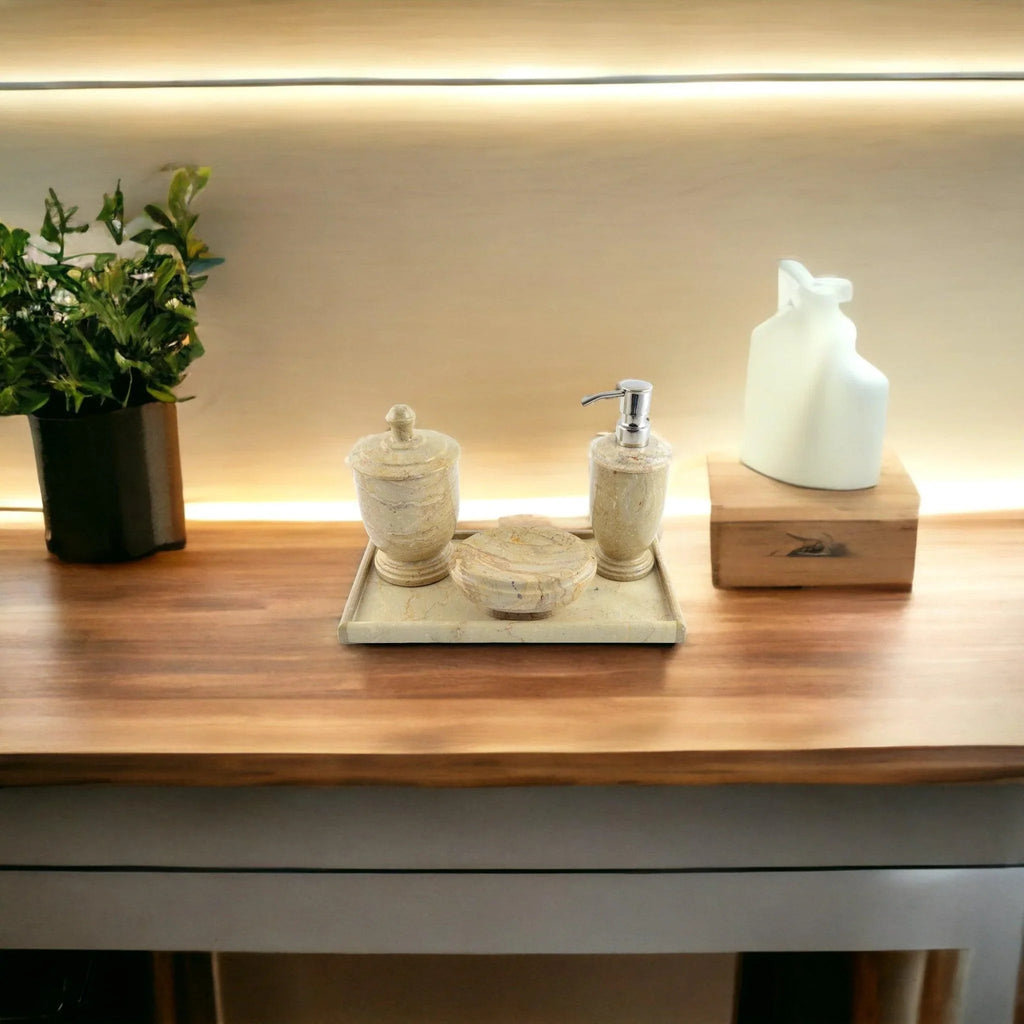 Sahara Beige Marble Vanity Tray Set