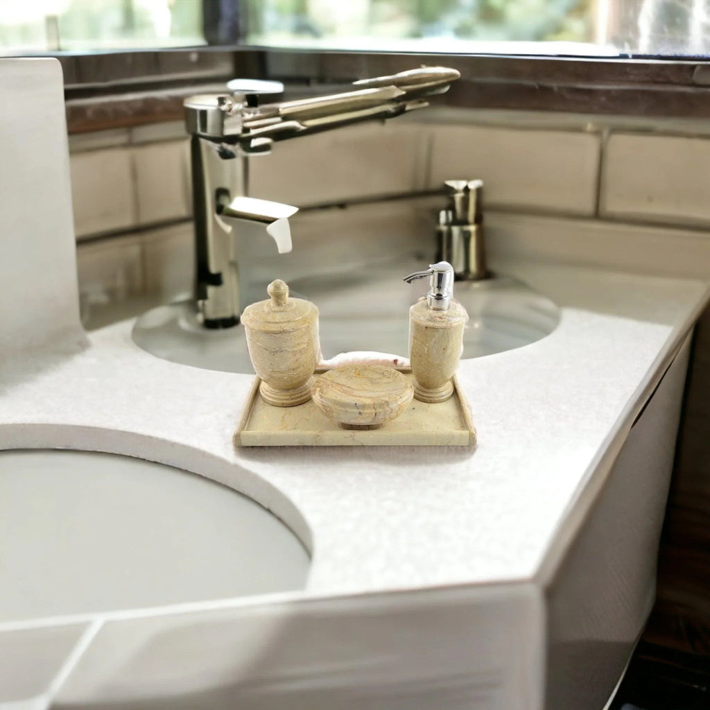 Sahara Beige Marble Vanity Tray Set