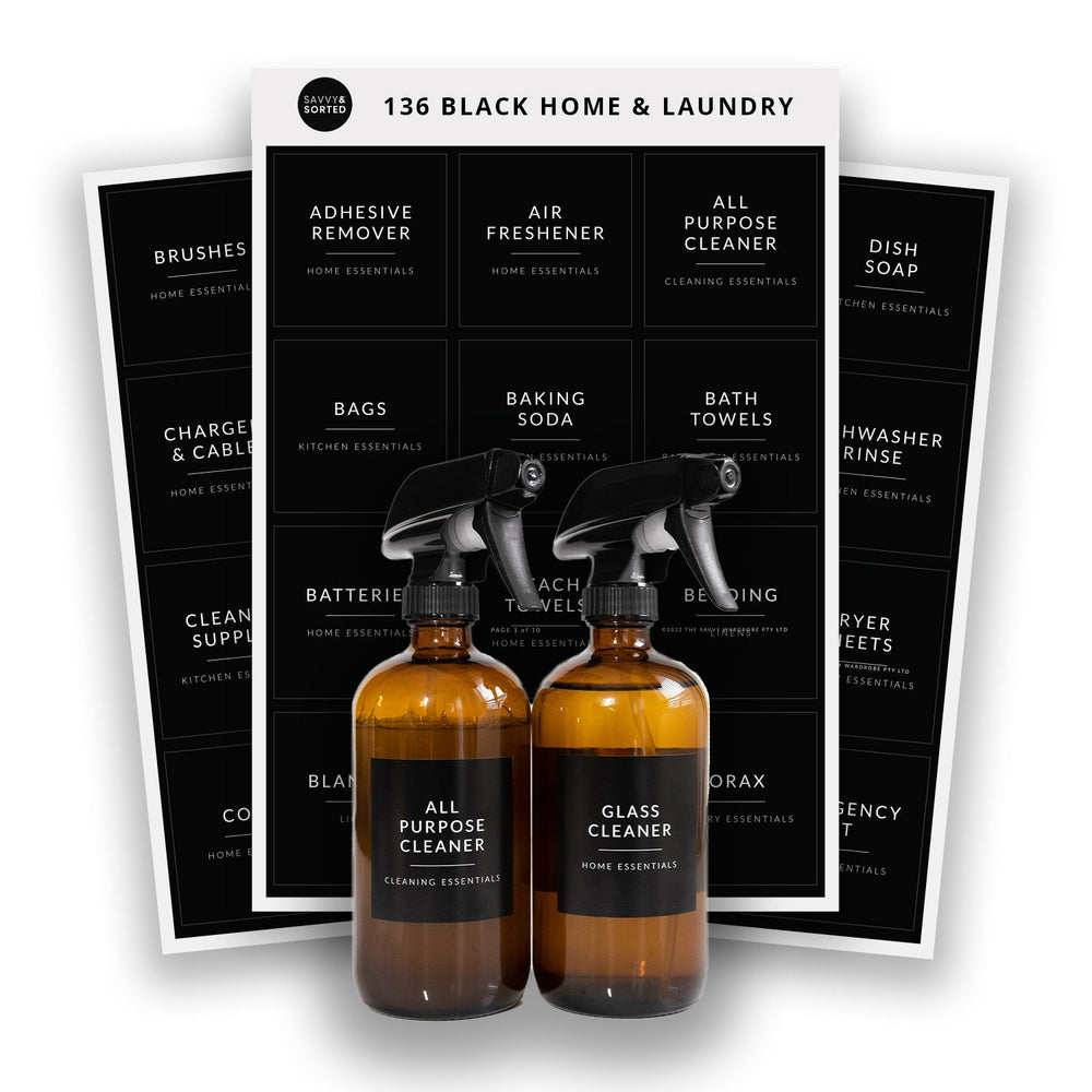 Black Minimalist Home & Laundry Labels