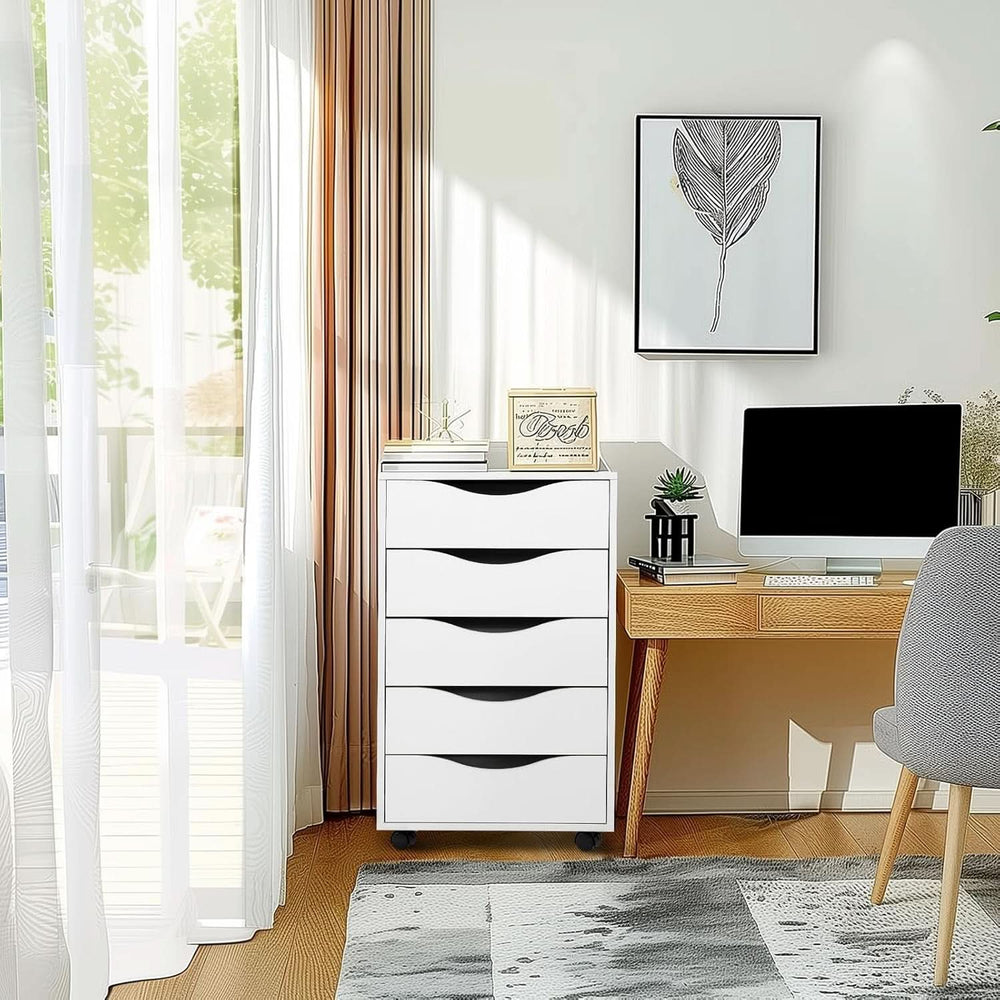 5-Drawer File Cabinet – White Home Office Storage