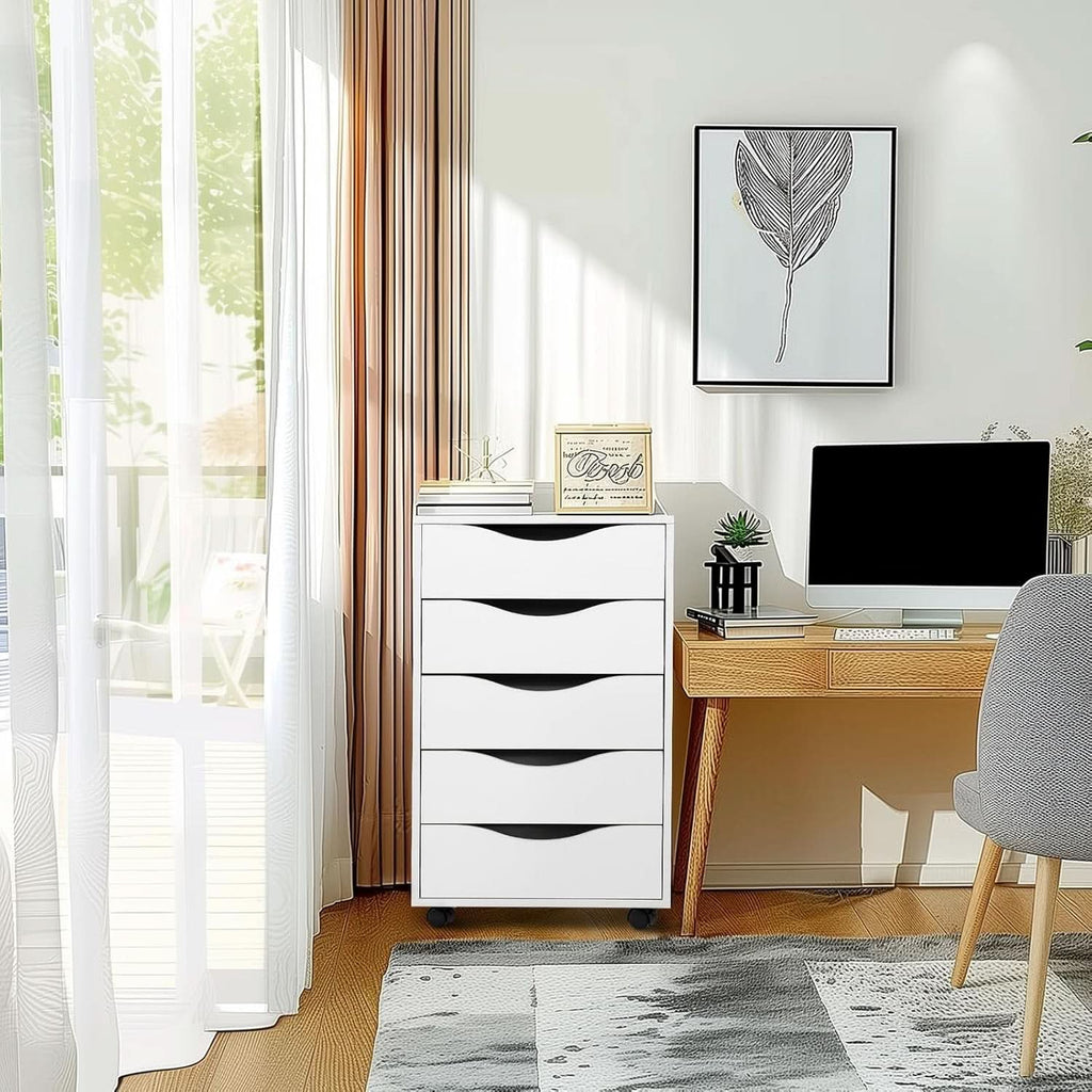5-Drawer File Cabinet – White Home Office Storage