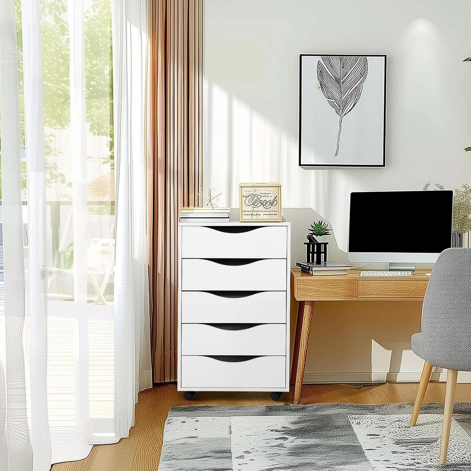 5-Drawer File Cabinet – White Home Office Storage
