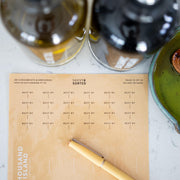 Kraft paper with 'Savvy Sorted' branding and a pen on a surface with condiment bottles.