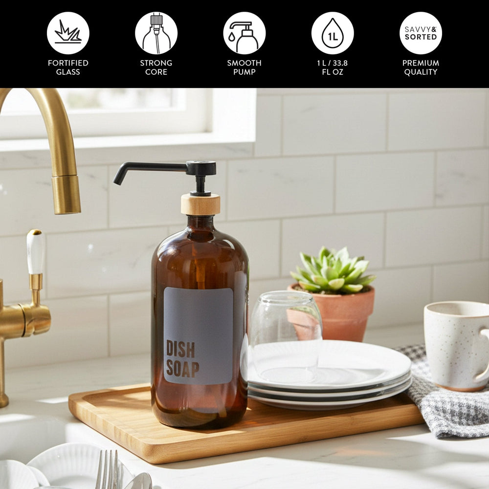 Amber Glass Dish Soap Dispenser – 1L