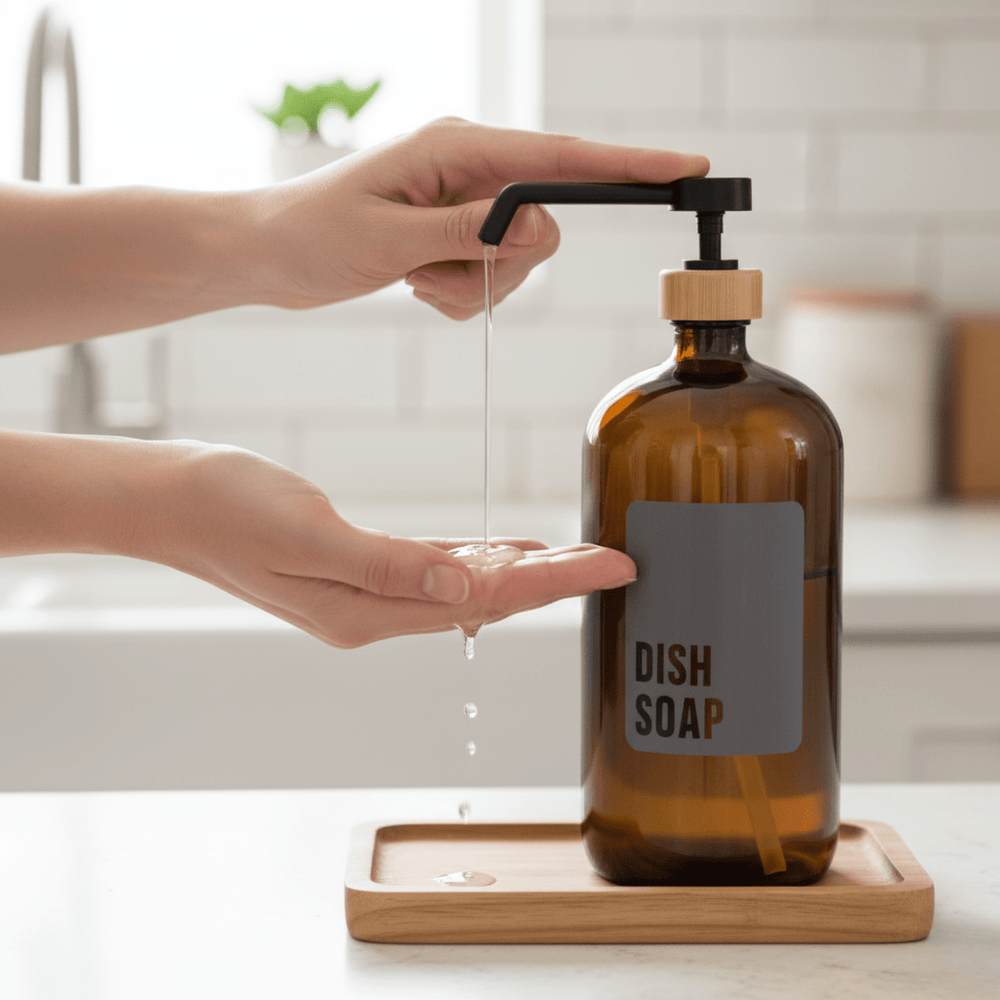 Amber Glass Dish Soap Dispenser – 1L