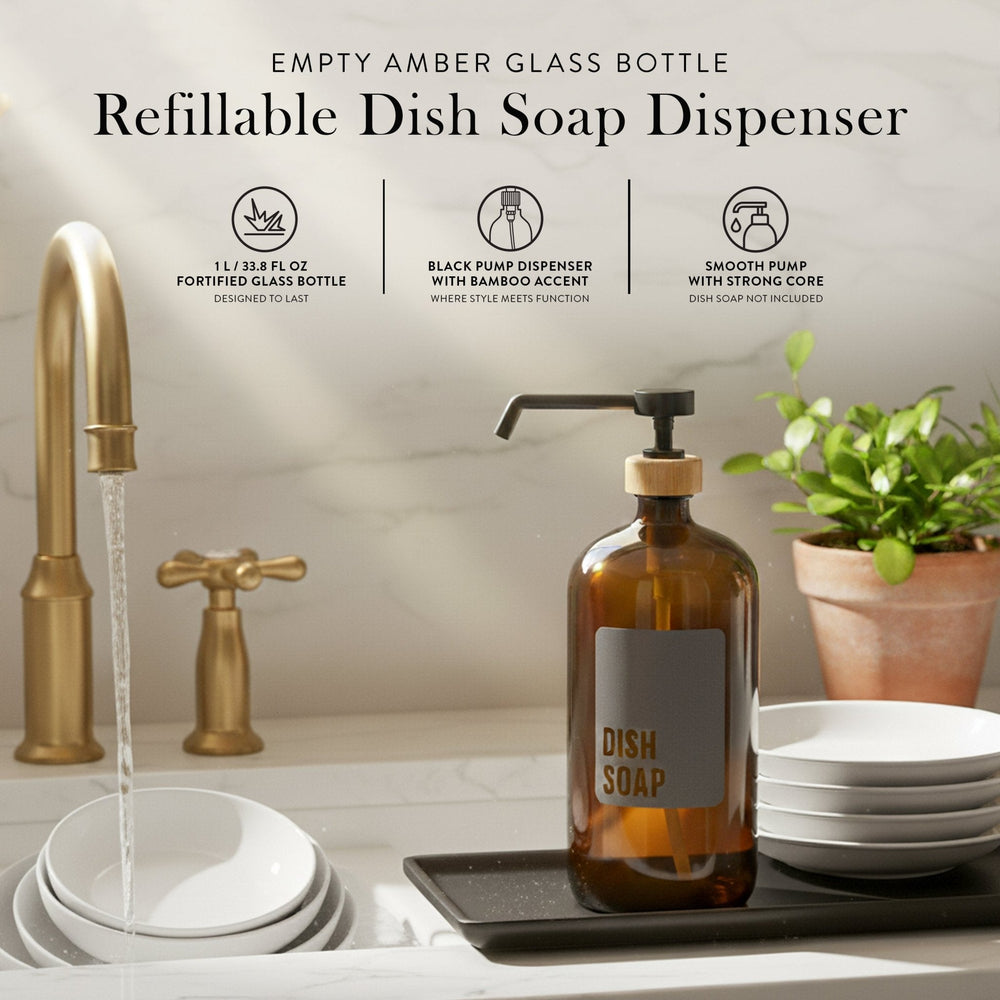 Amber Glass Dish Soap Dispenser – 1L