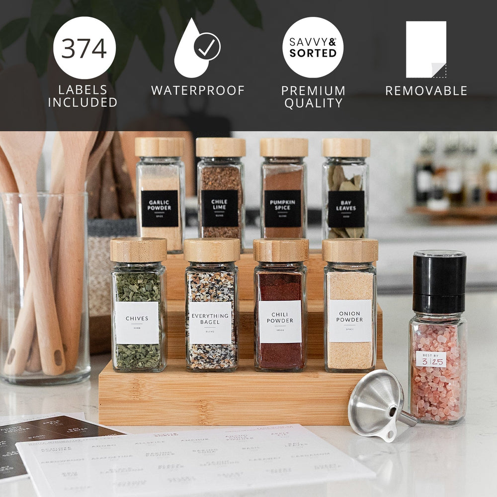 Glass Spice Jars with Bamboo Lids & Labels – 24 Pack