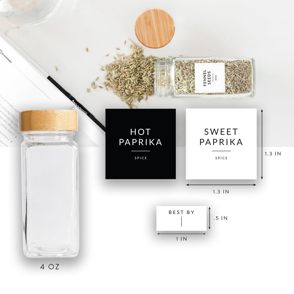 Glass Spice Jars with Bamboo Lids & Labels – 24 Pack