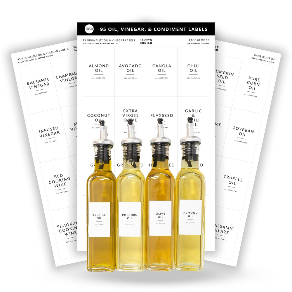 Minimalist Oil & Vinegar Labels – 54 Pack
