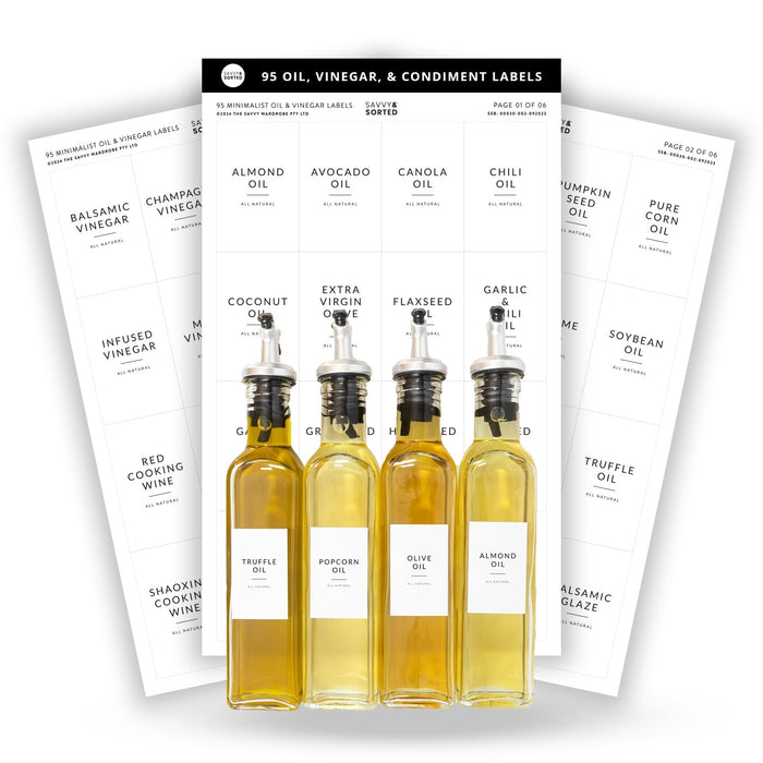 Minimalist Oil & Vinegar Labels – 54 Pack